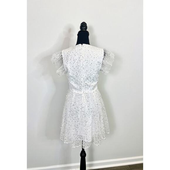 Majorelle Gal Mini Sequin Mini Dress in Ivory Small Short Sleeve Beaded Lined - Picture 3 of 6